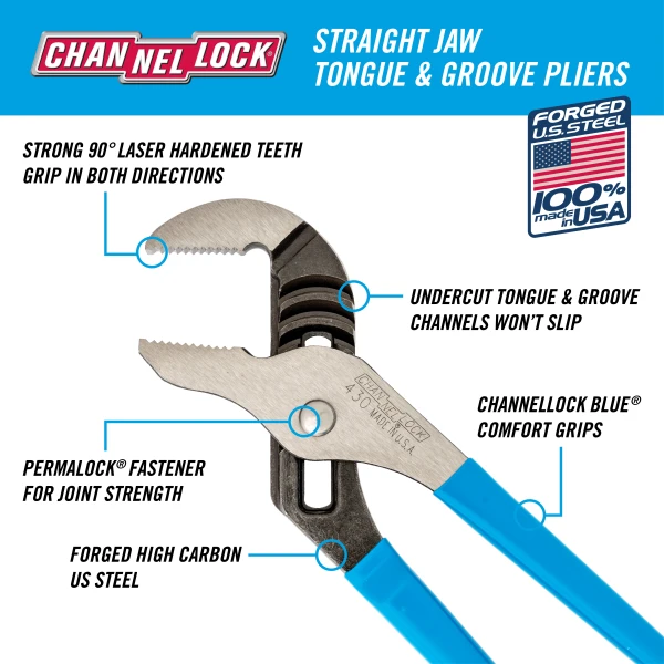 430® 10-inch Straight Jaw Tongue & Groove Pliers