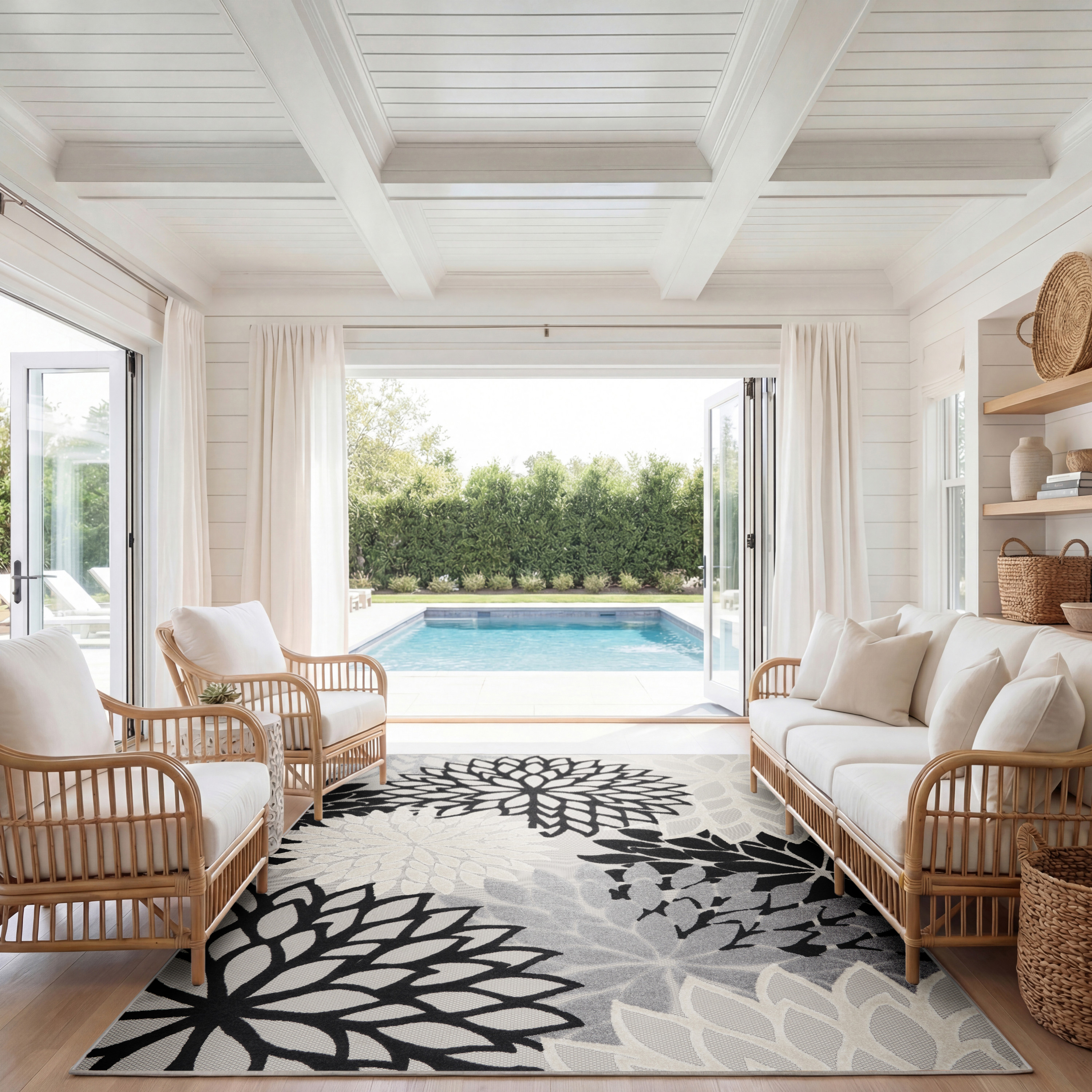 Nourison Aloha 7' x 10' Black White Tropical Rug