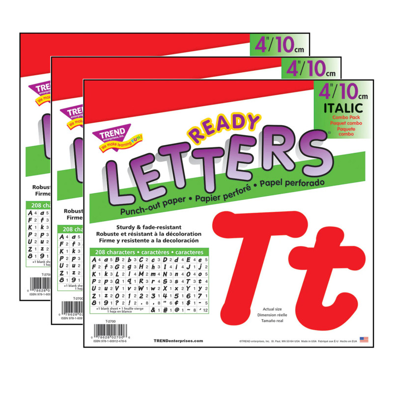 Red 4" Italic Combo Ready Letters®, 193 Per Pack, 3 Packs