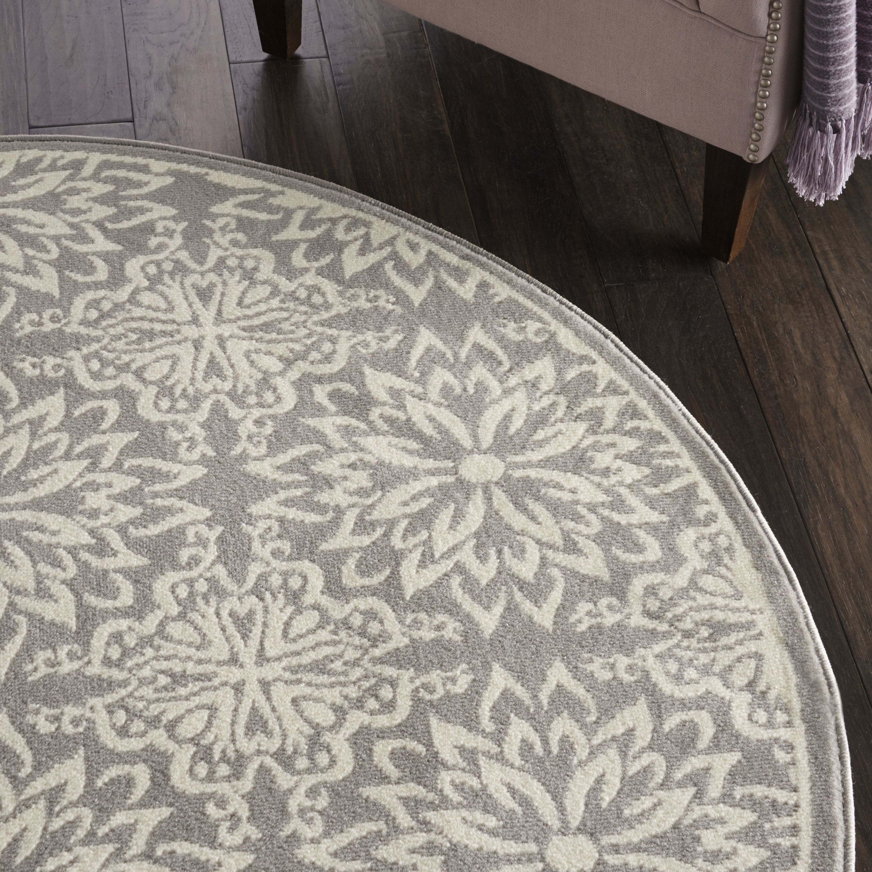 Nourison Jubilant 5'3" x Round Ivory Grey Farmhouse Indoor Rug