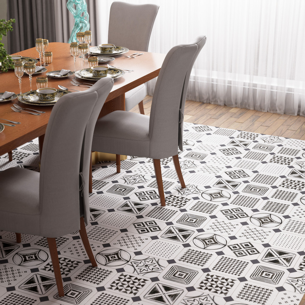 Vaudeville Octagon Sombra with Taco Antracita 7-7/8 in. x 7-7/8 in. Porcelain Floor and Wall Tile