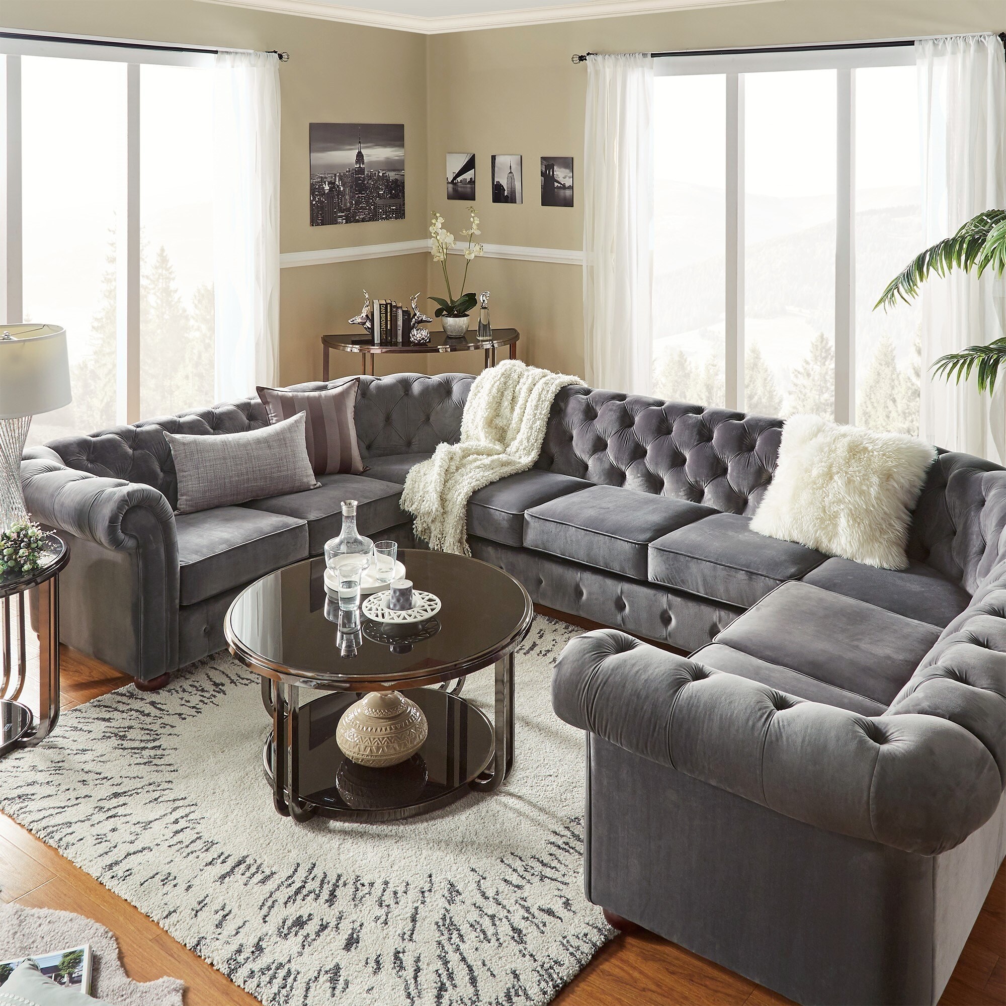 9-Seat U-Shaped Chesterfield Sectional Sofa
