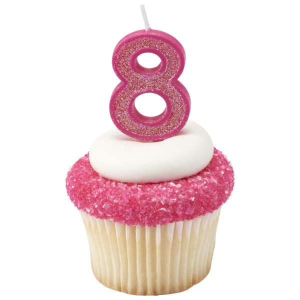 8 Mini Glitter Numeral Candles