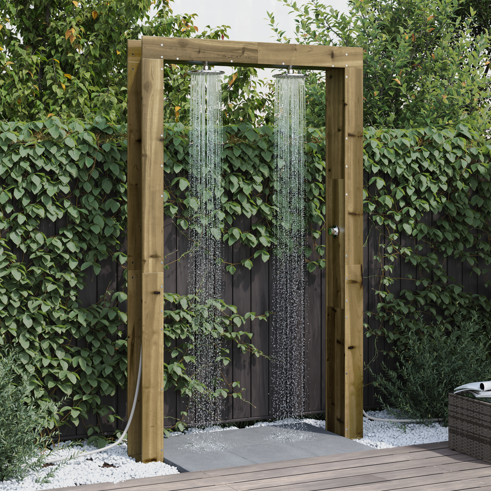 vidaXL Outdoor-Dusche 226 cm Imprägniertes Kiefernholz und Edelstahl – Bild 3