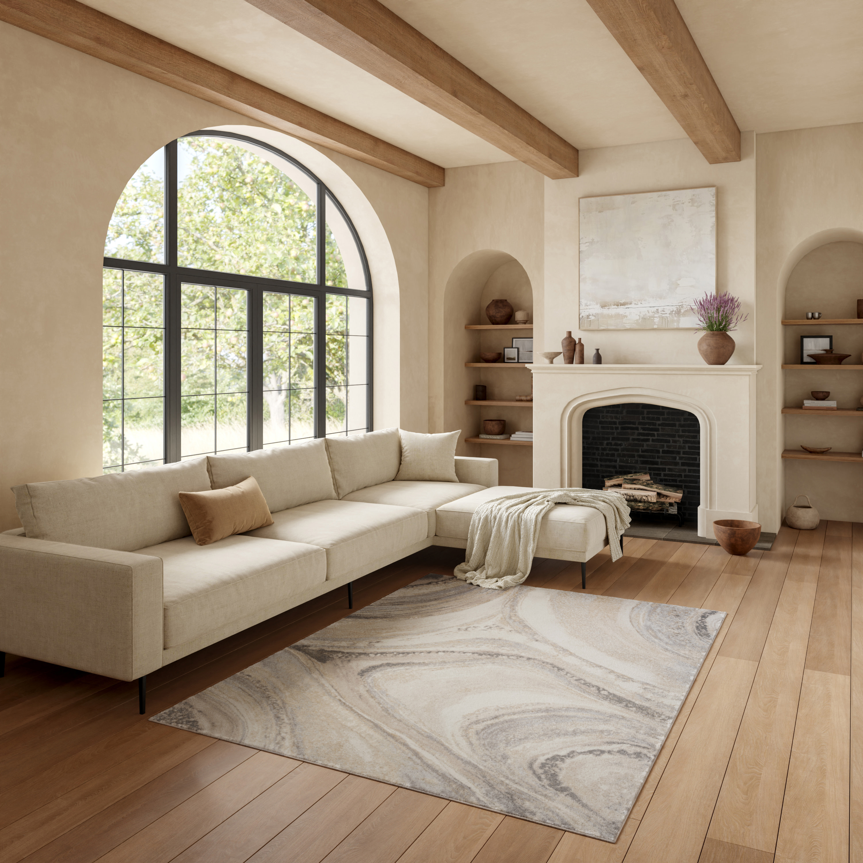 Nourison Splash 5'3" x 7'3" Cream Grey Modern Indoor Rug