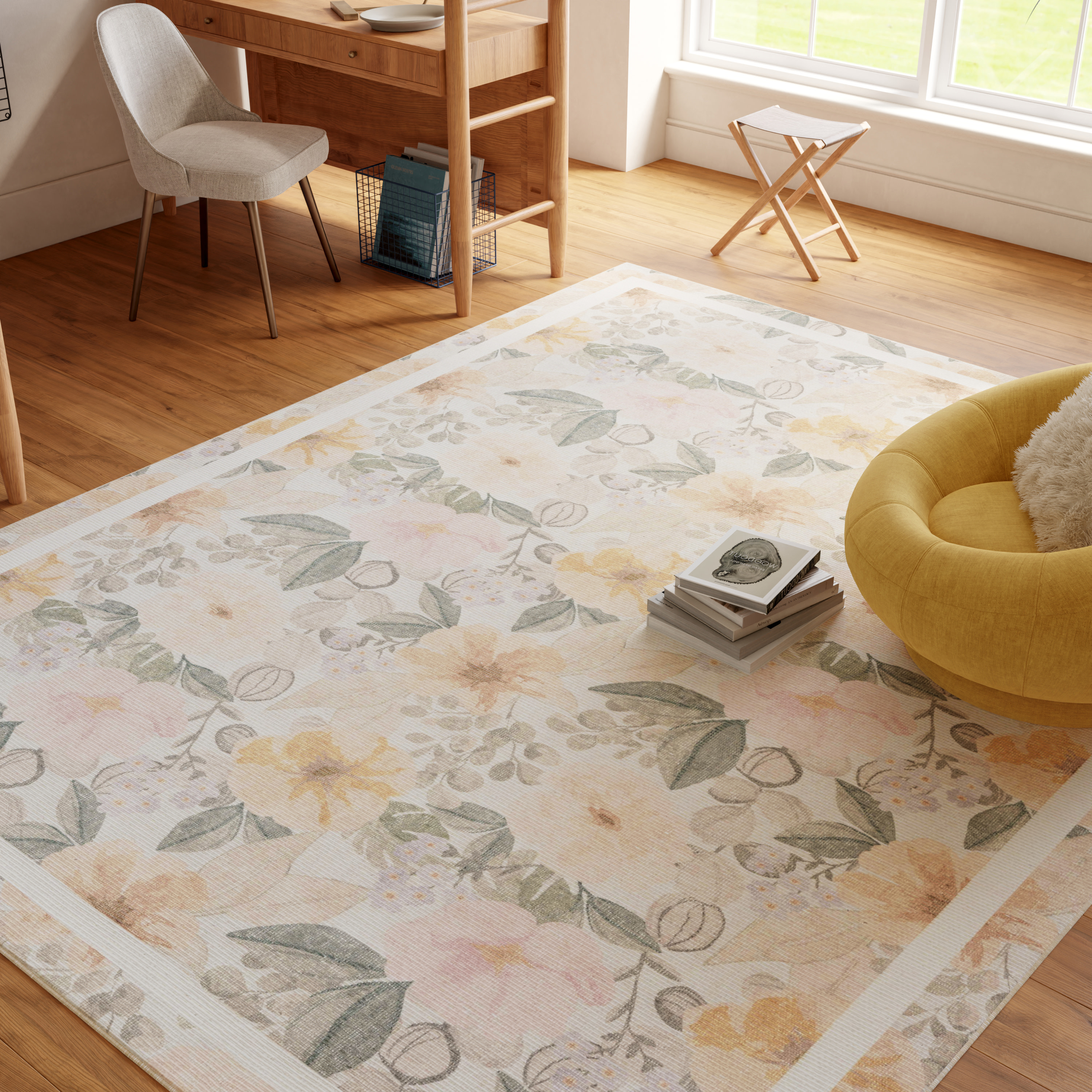 Nourison Botanical Washables 7'6" x 9'10" Beige Multicolor Farmhouse Indoor Rug