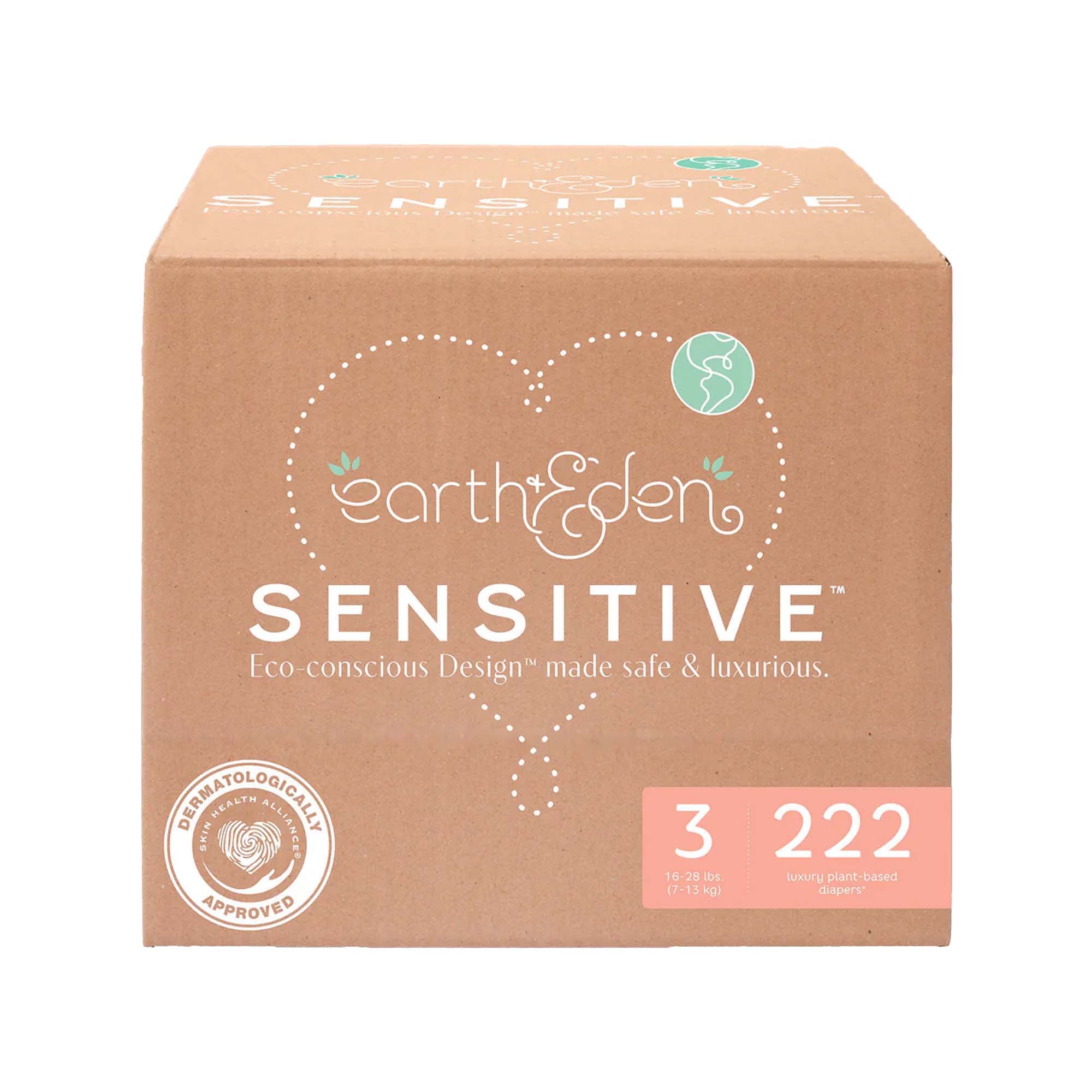 Earth & Eden Sensitive Baby Diapers, Size 3 for Babies Weighing 16 – 28 lbs.
