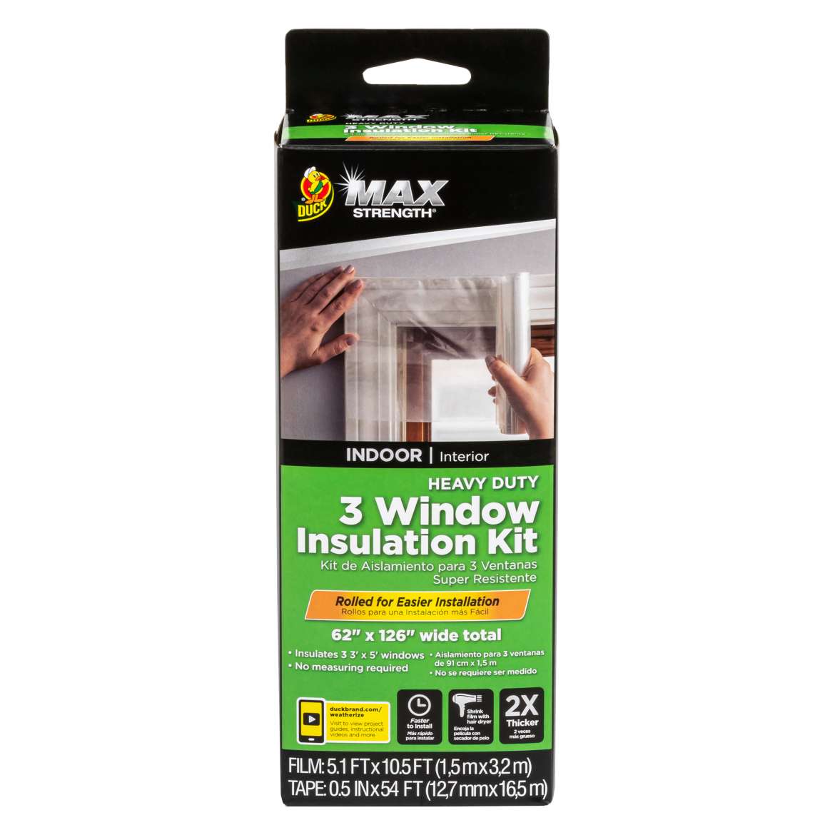 Duck® Brand Max Strength™ Rolled Window Insulation Kit- 3 Windows, Clear, 62 in. x 126 in.