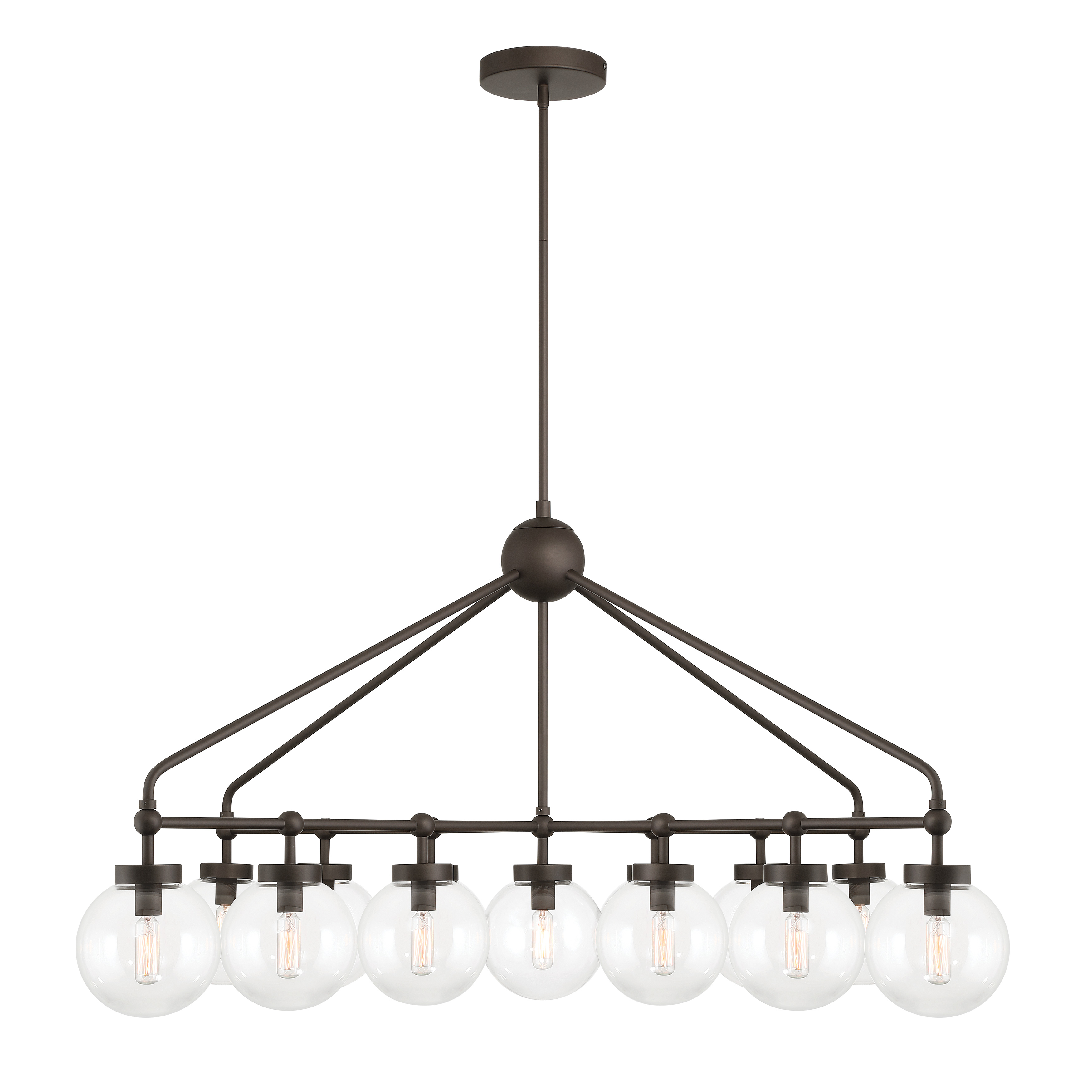 The Stella chandelier makes a bold statement with its impressive 52-inch span and 13 candelabra lights. Dark bronze finish paired with clear glass creates sophisticated contrast perfect for transitional interiors. - alternate view