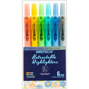 Retractable Highlighters, Mild Colors, 6 Count
