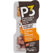 Oscar Mayer P3 Nut Clusters Peanut Almond Nut Clusters, Cheddar & Brown Sugar Ham Portable Protein Pack 2 oz Tray