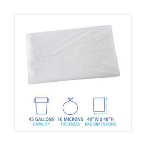 Boardwalk,  HDPE Liner, 45 gal Capacity, 40 in Wide, 48 in High, 16 Microns Thick, Natural