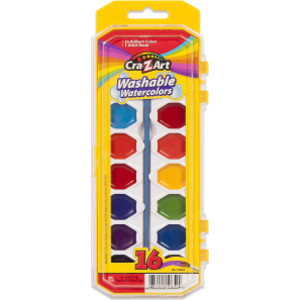 Washable Watercolors with Brush, Peggable Tray, 16 Count