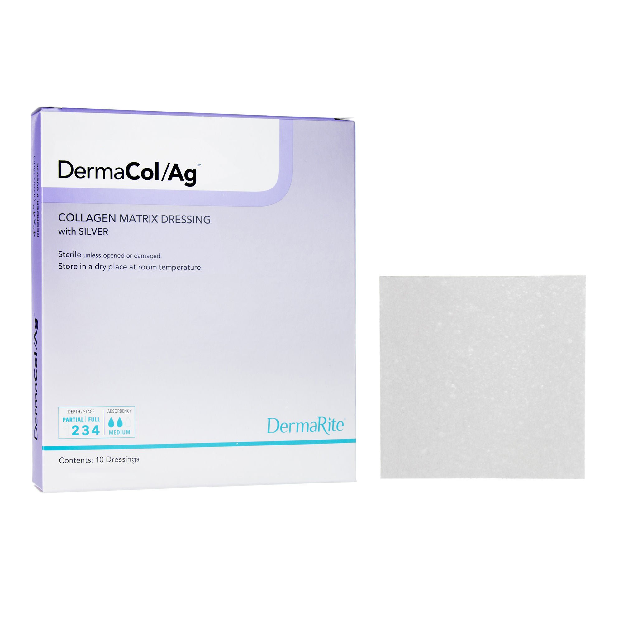 DermaCol/Ag™ Silver Collagen Matrix Dressing, 2 x 2 Inch