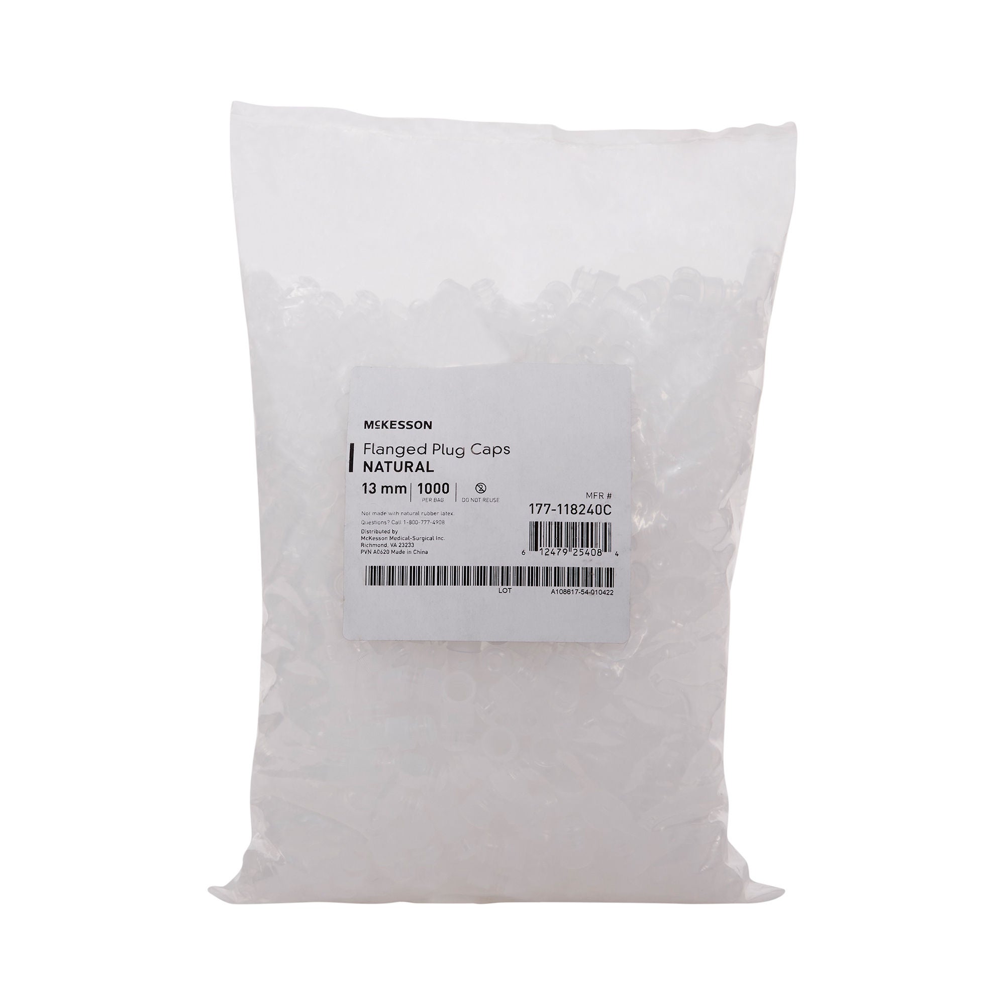 McKesson Flanged Plug Cap, Colorless, Polyethylene, for use with 13 mm Tubes