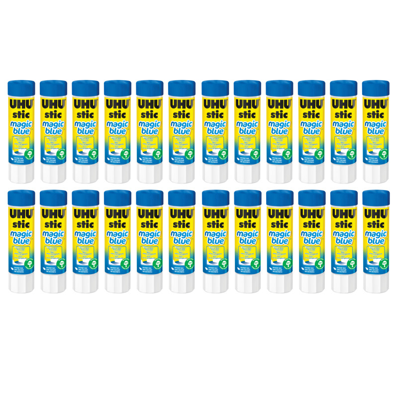 UHU Stic Magic Blue Glue Stick, Dries Clear, 8.2 g, Pack of 24