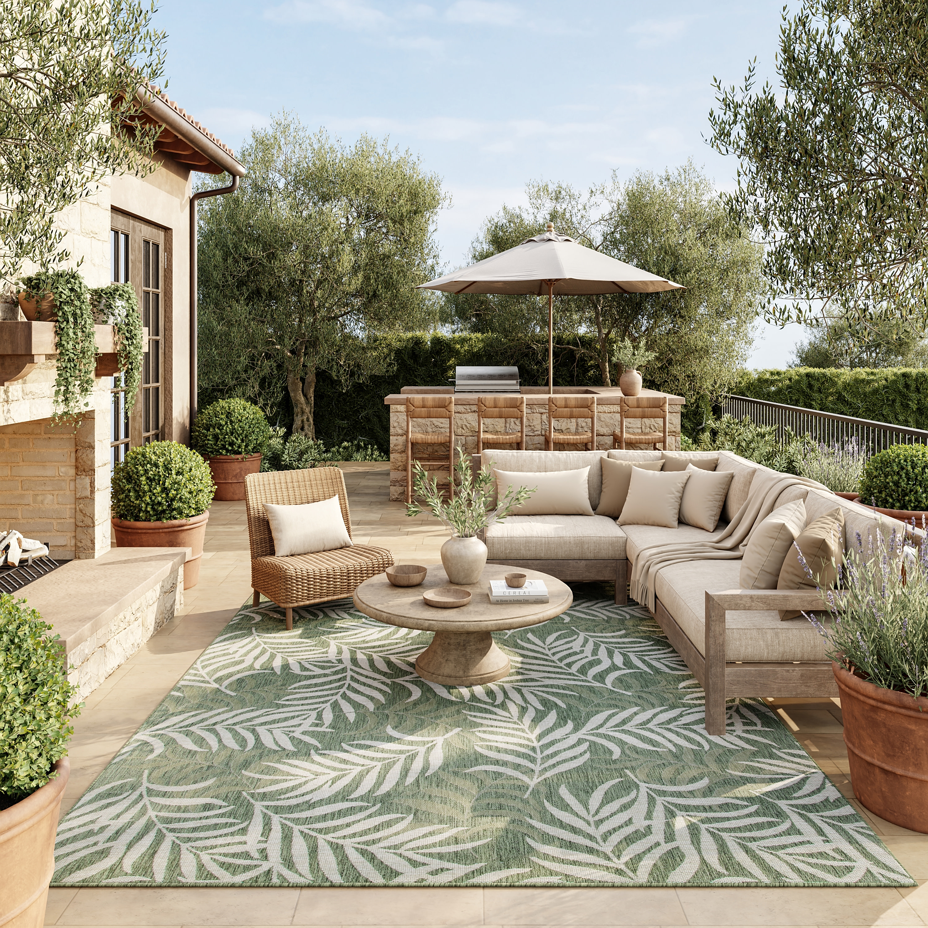 Nourison Garden Oasis 9' x 12' Green Ivory Outdoor Rug