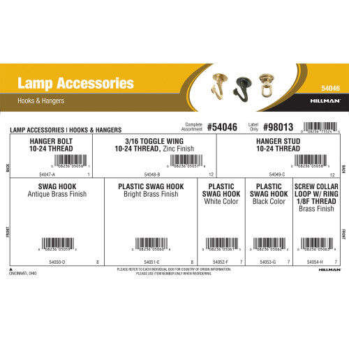 Lamp Accessories Assortment (Hooks & Hangers)
