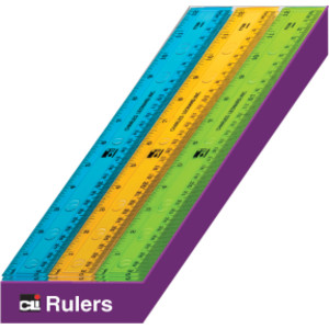 Plastic 12" Ruler, Flat, Translucent Assorted Colors, Pack of 36
