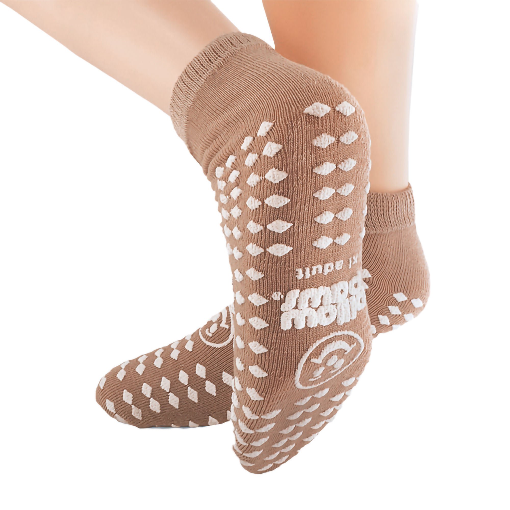 Pillow Paws® Ankle High Double Imprint Terries™ Slipper Socks, Extra Large, Light Brown