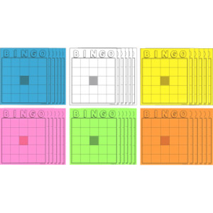 Blank Bingo Cards, Assorted Colors, 7-1/2" x 8-3/4", Pack of 36