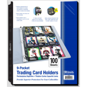 Side Loading 9-Pocket Double Sided Sports Card Holder, Pack of 100