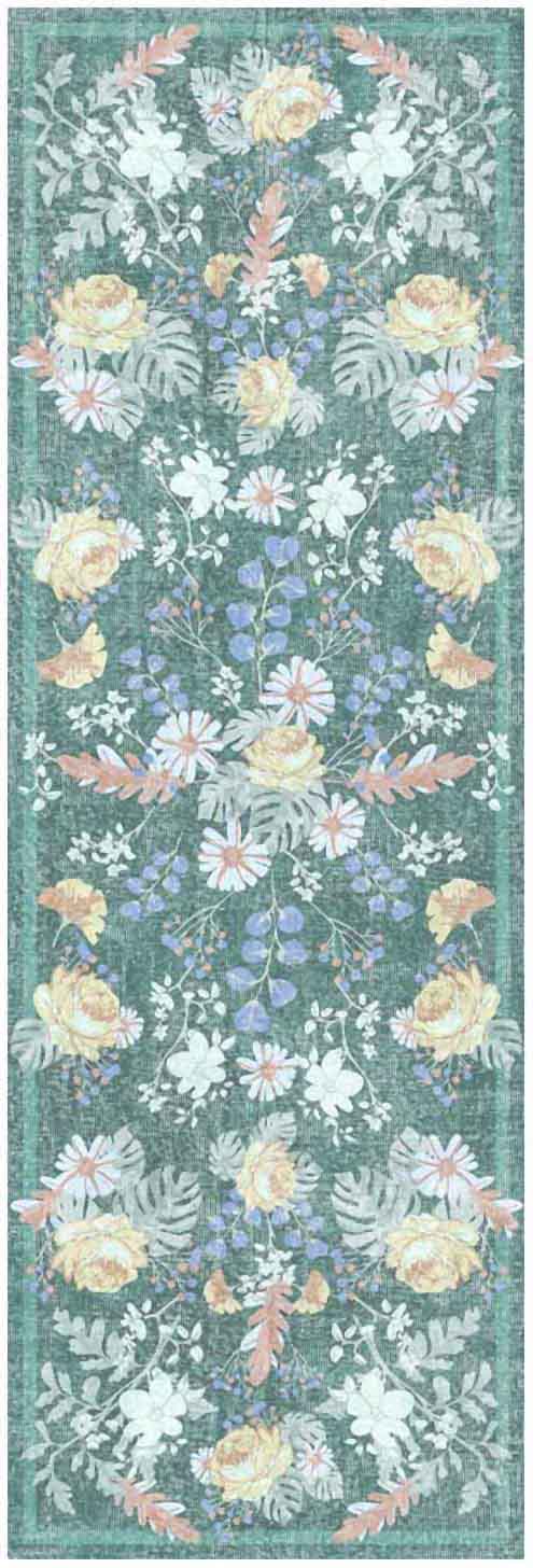 Nourison Botanical Washables 2' x 6' Green Multicolor Farmhouse Indoor Rug