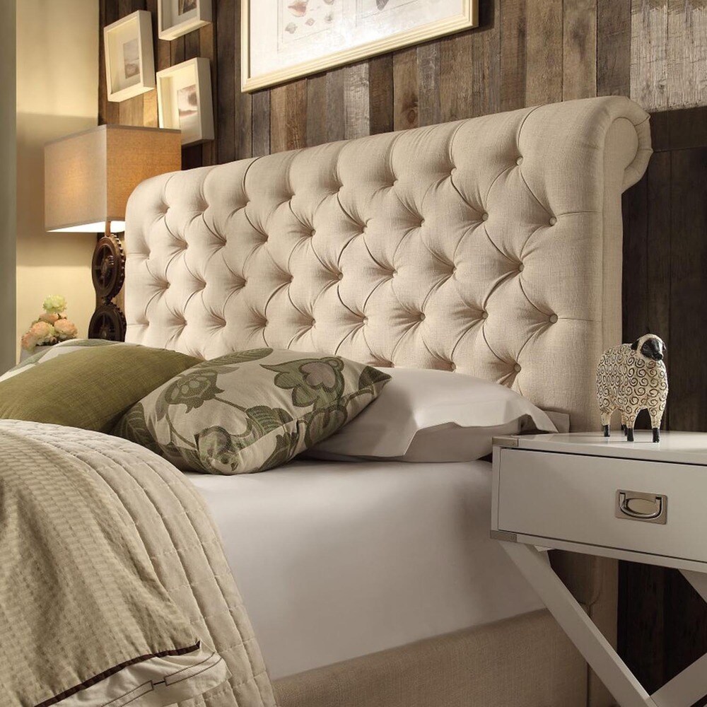 Rolled Top Tufted Chesterfield Queen Headboard
