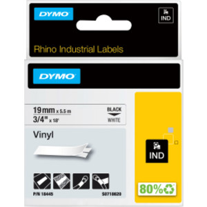 DYMO&reg; Rhino Industrial Vinyl Labels, 3/4", Black Print on White Tape