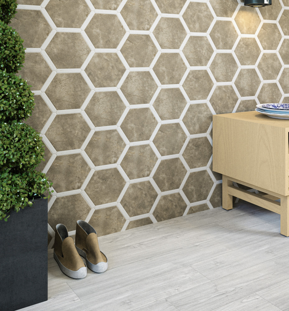 Marcotto Panal Terra with Calacatta Gold Picket 8-5/8 in. x 9-7/8 in. Porcelain Floor and Wall Tile