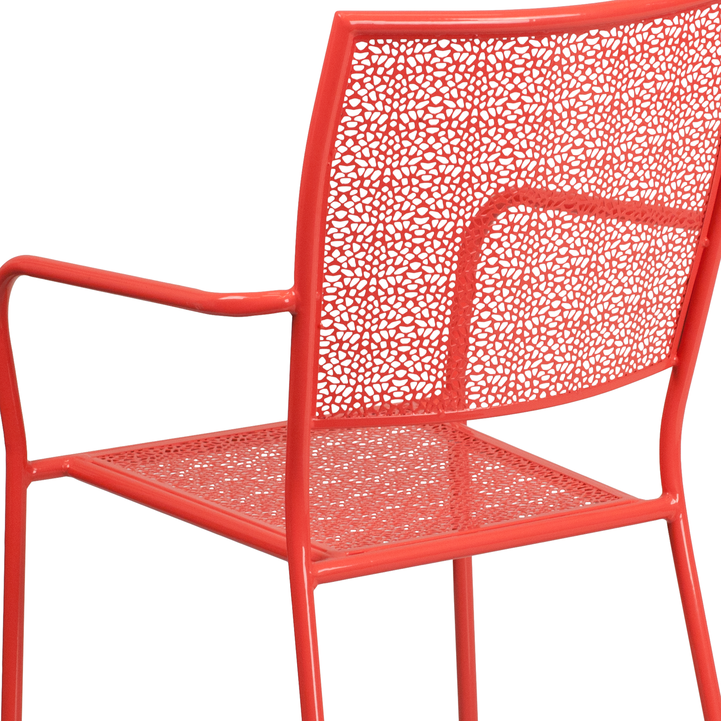 Commercial Grade Sky Blue Indoor-Outdoor Steel Patio Arm Chair with Square Back - Picture 10 of 61