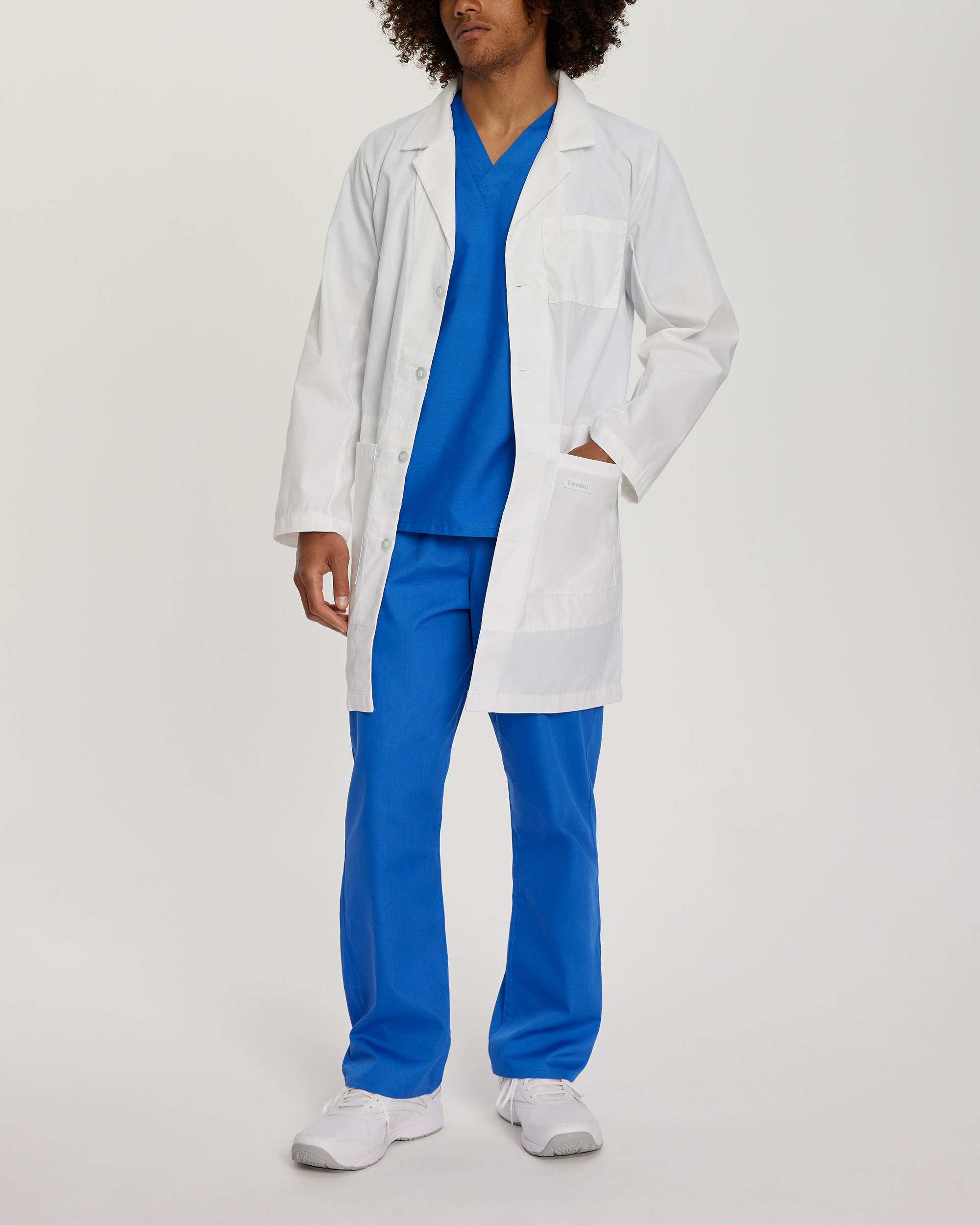 Landau Men&#8216;s 5-Pocket Mid-Length Tablet White Coat-White Coats