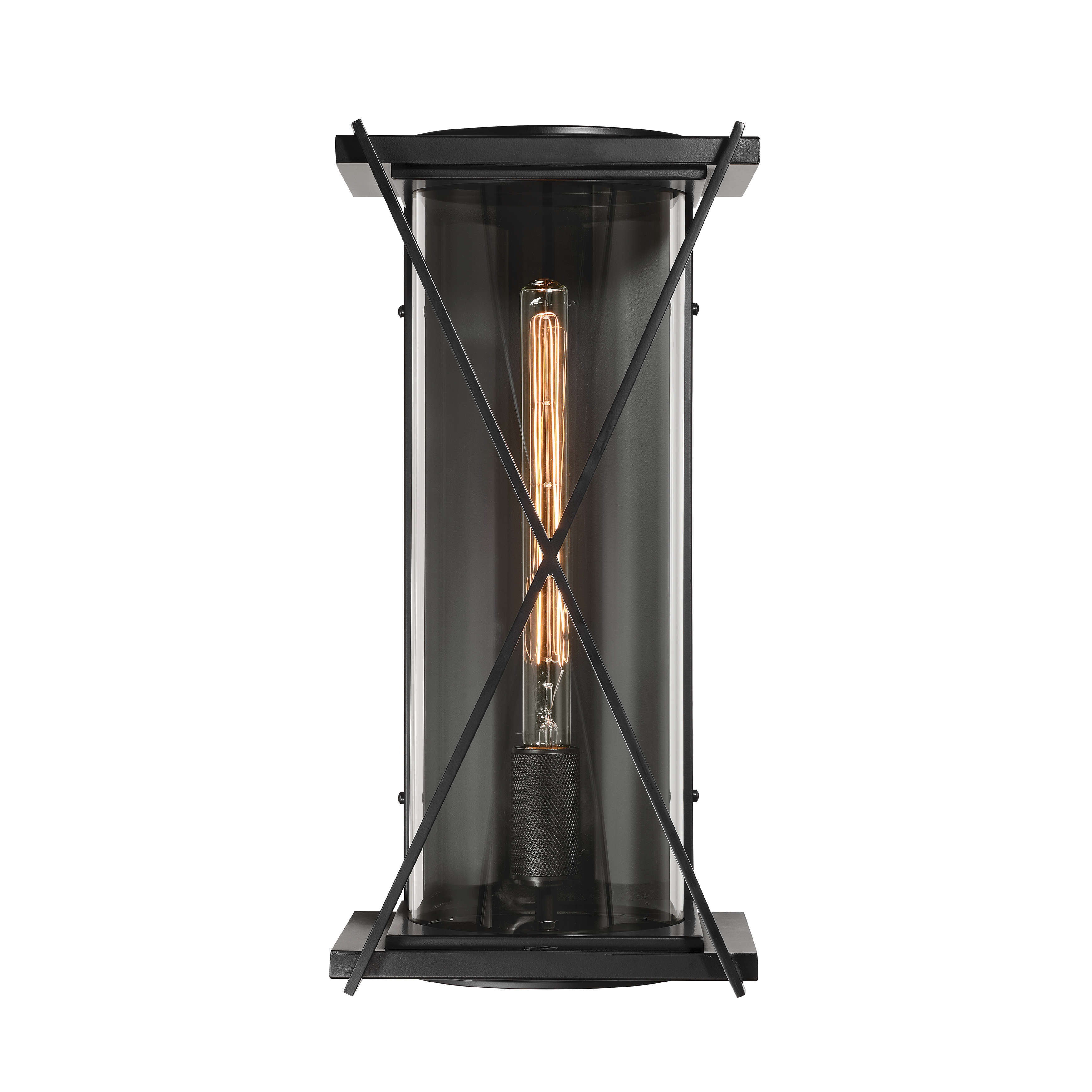 The Rockhill outdoor wall sconce combines modern design with durable aluminum construction. Its 19.5" height and dark matte black finish create striking curb appeal, while clear glass allows maximum light output for safety and ambiance. - alternate view