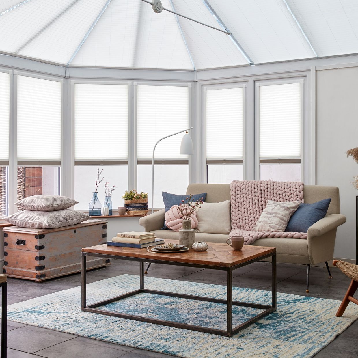 Camo White Conservatory Side Pleated Blind