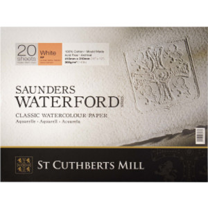 Saunders Waterford Watercolor Block, Hot Pressed, White, 140lb/300gsm, 20 Sheet, 16x12 inch, 1 Count