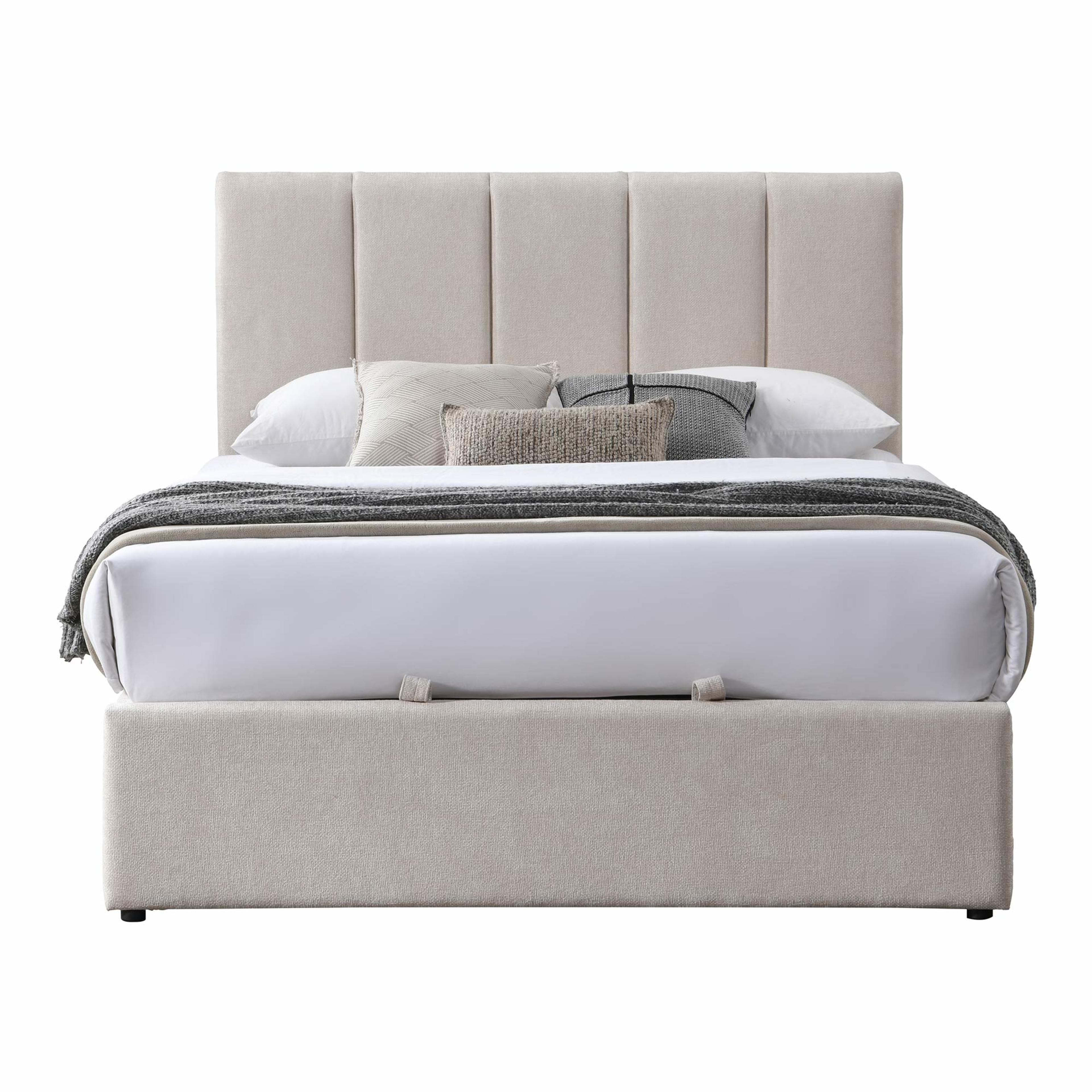 Lifestyle image of the  Harlow Bed Frame, Gas Lift Base, Beige from Forty Winks