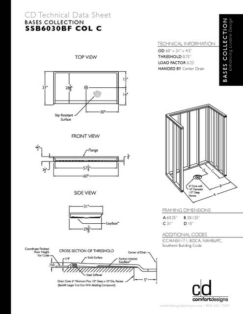 Tech Data Sheet — Cd Shower Base Tech Data Ssb 6030bf Col C