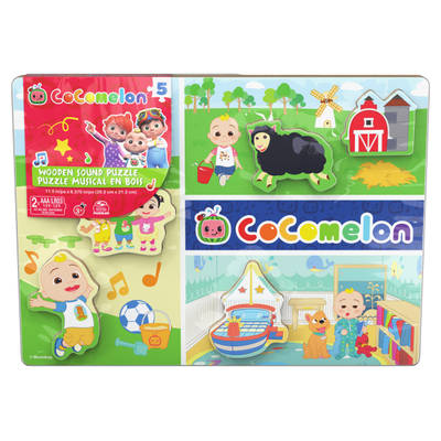 Cocomelon Chunky Musical Wood Sound Puzzle Plays Song, for Families and Kids Ages 3 and up