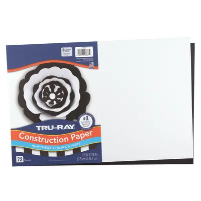 Tru-Ray Premium Construction Paper, Black, White Mixed, 12" x 18", 72 Sheets