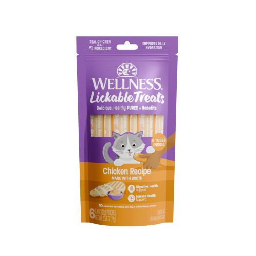 Wellness Lickable Treats Chicken Recipe Made with Broth Front packaging