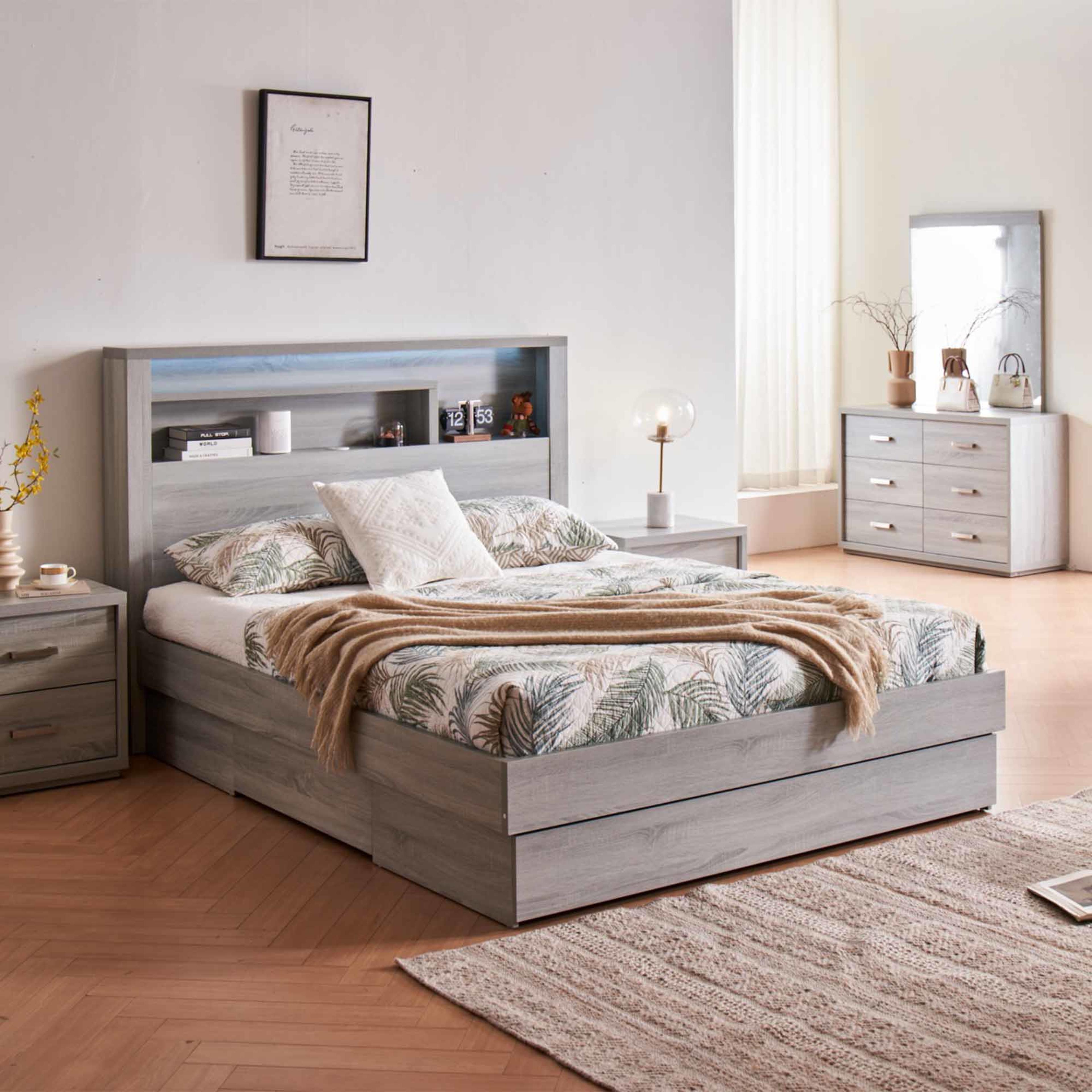 Lifestyle image of the  Bellevue Bed Frame, 3 Drawer Base, Cement Grey from Forty Winks