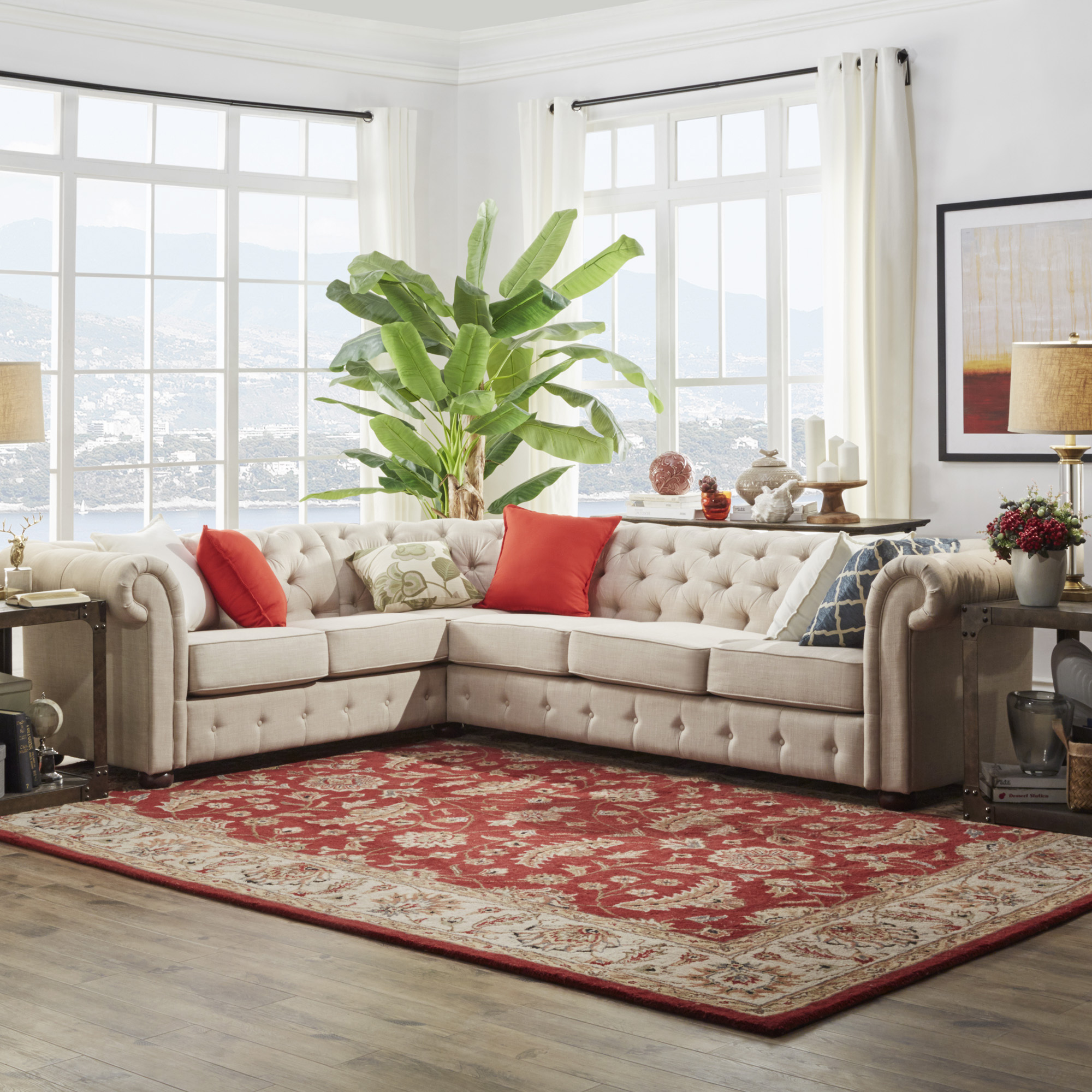 6-Seat L-Shaped Chesterfield Sectional Sofa