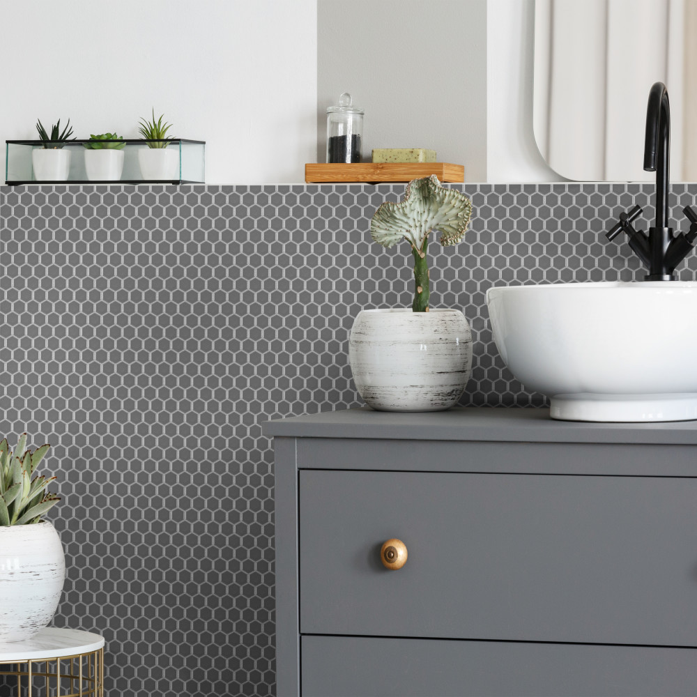 Metro 1″ Hex Glossy Grey 10-1/4 in. x 11-7/8 in. Porcelain Mosaic Tile