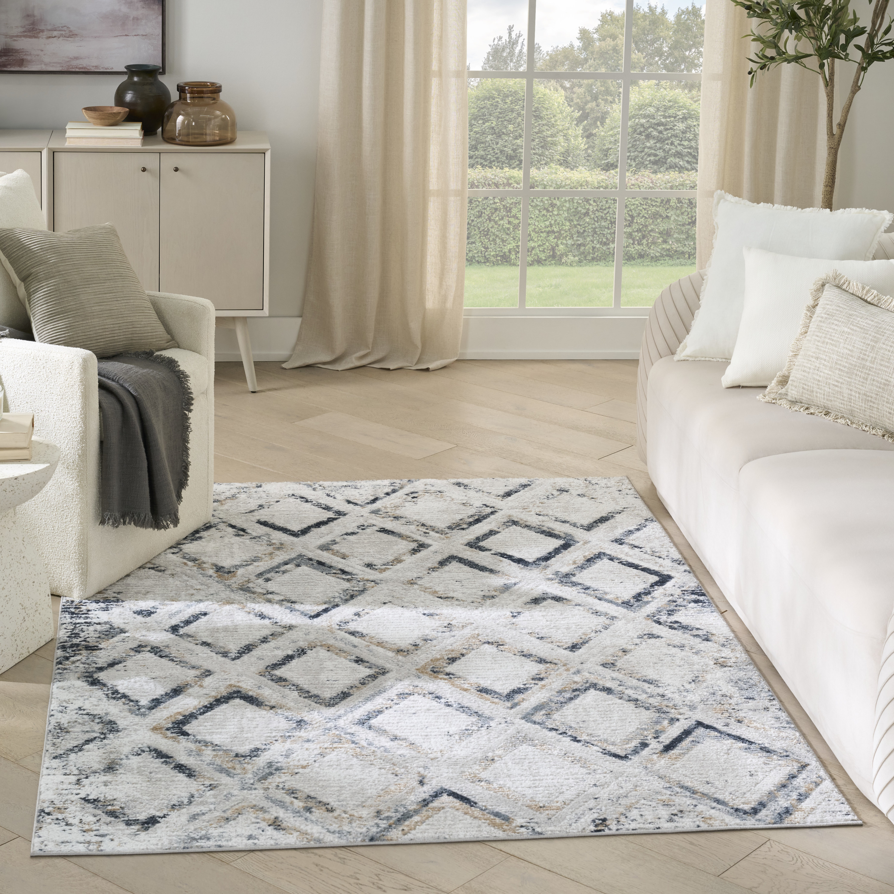 Nourison Dekor 5'3" x 7' Grey Navy Modern Indoor Rug