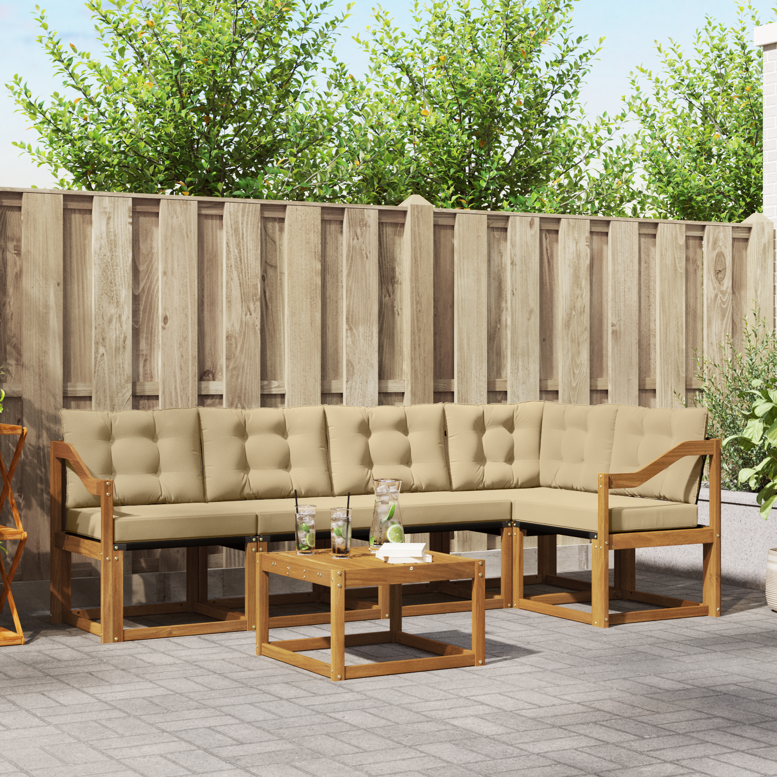 vidaXL Outdoor-Sofagarnitur mit Kissen 6 pcs Natur und Beige – Bild 3