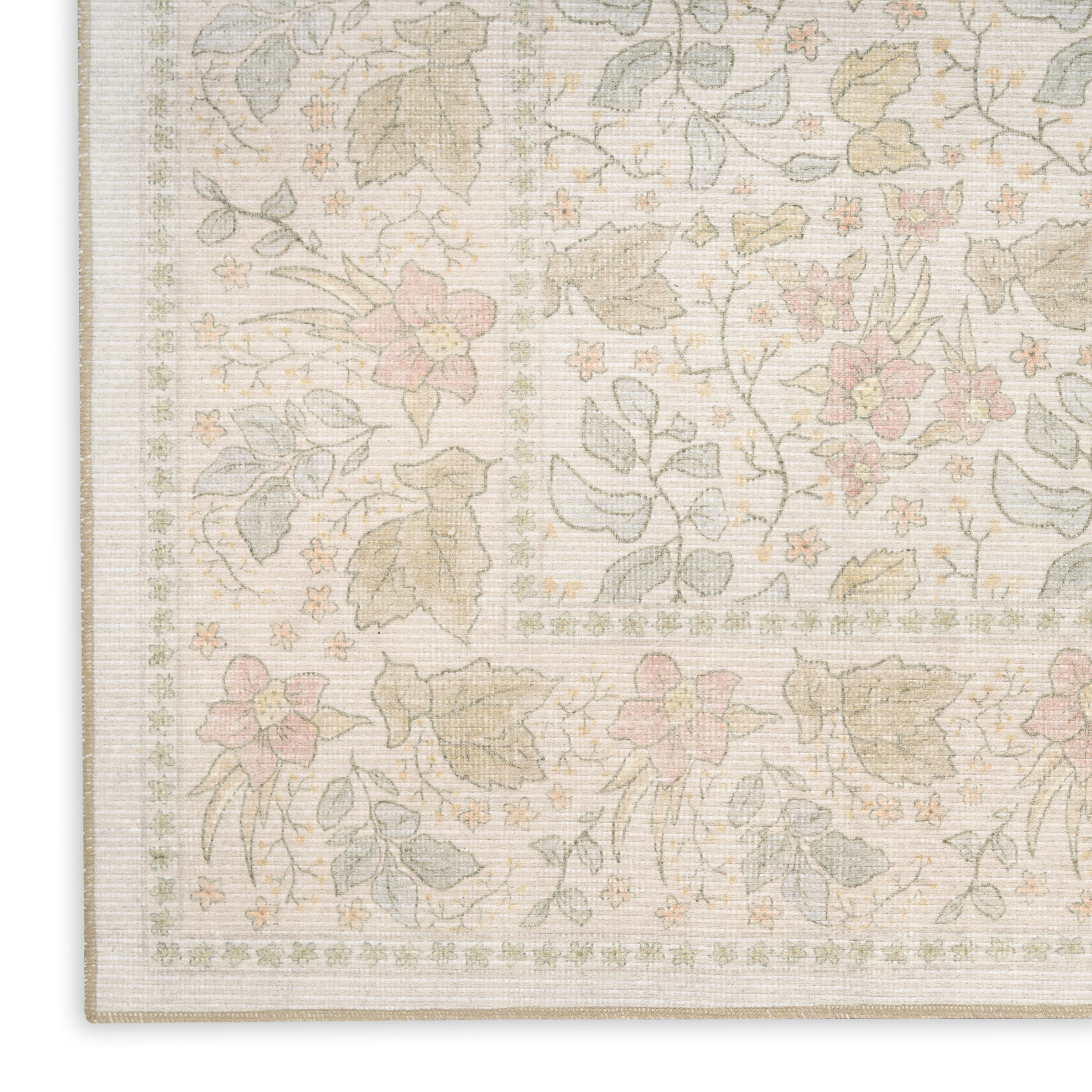 Nourison Botanical Washables 4' x 6' Beige Multicolor Farmhouse Indoor Rug