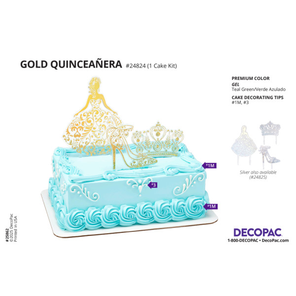 Gold/Silver Quinceañera Cake Decorating Instruction Card