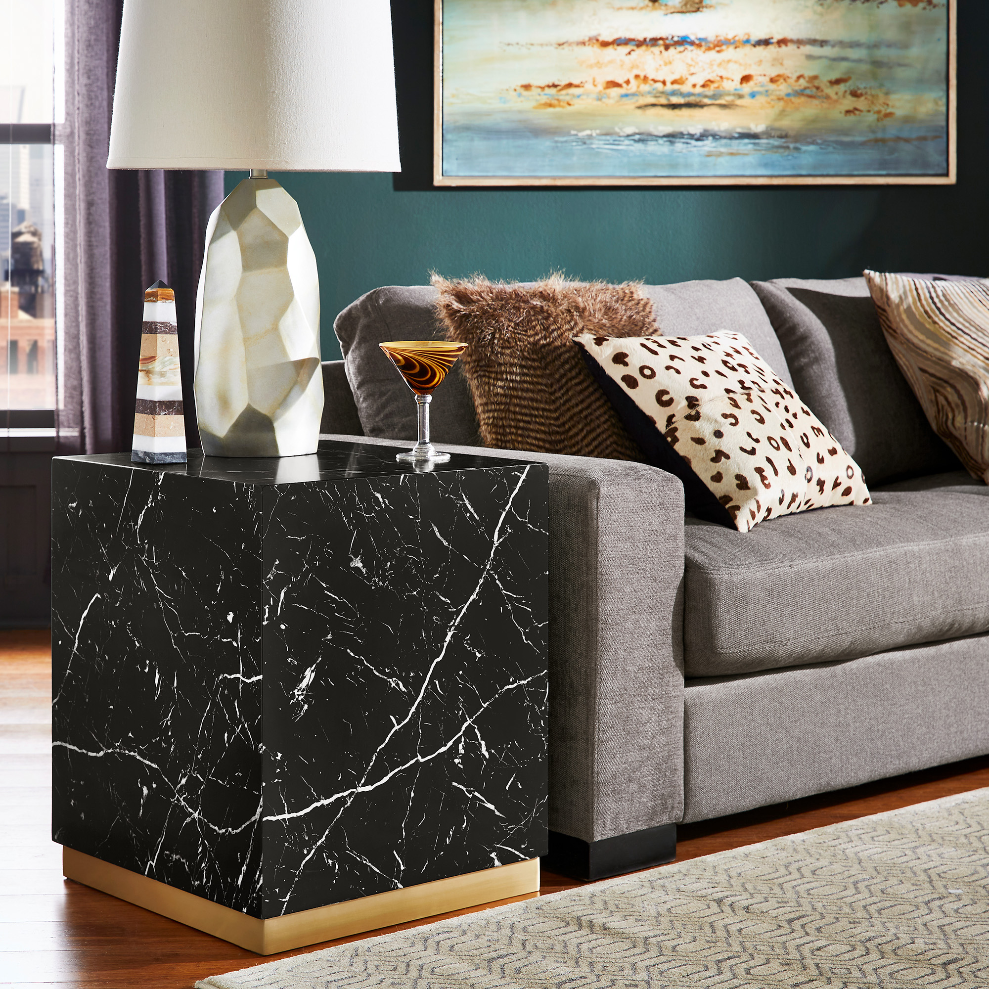 Faux Marble Square End Table