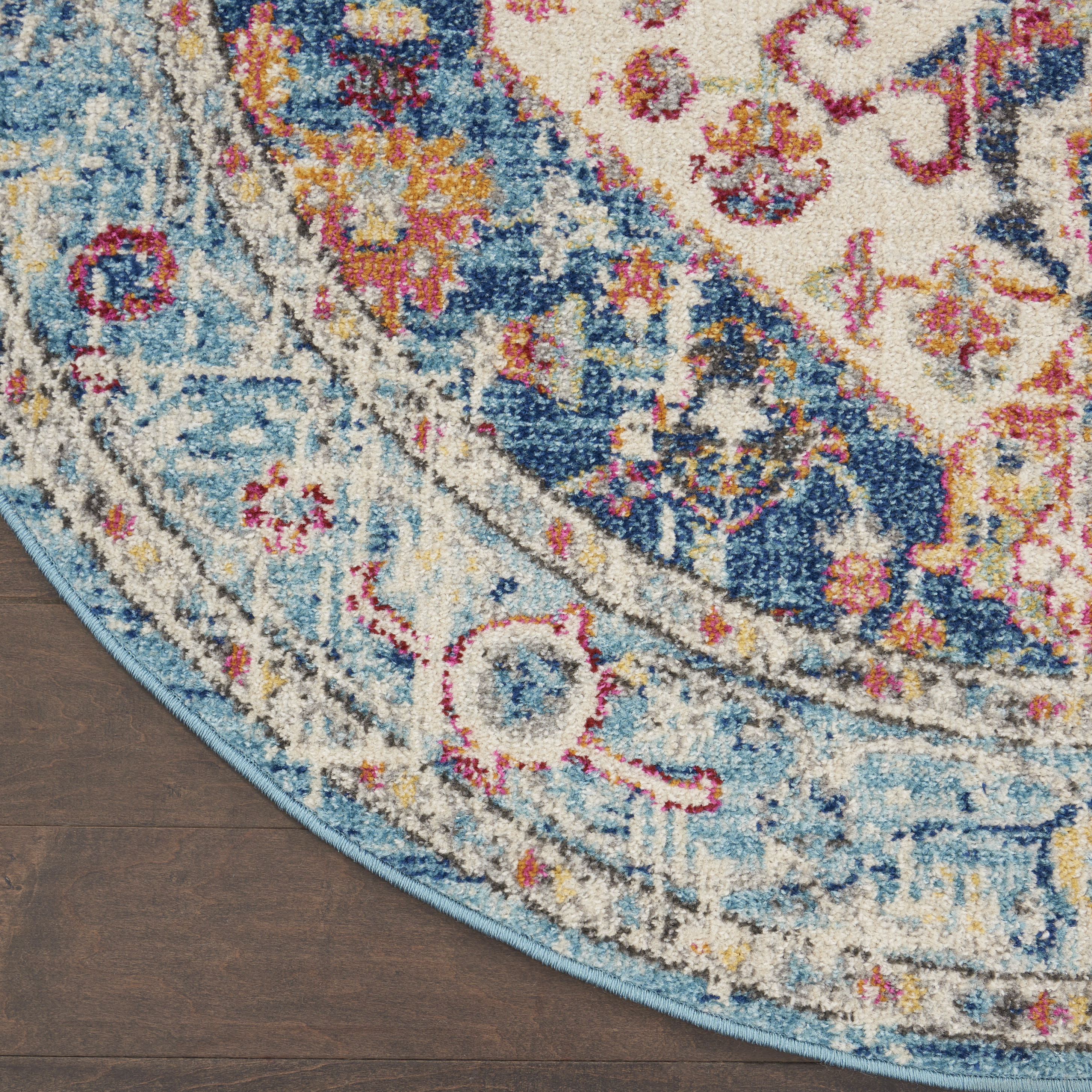 Nourison Passion 5' x Round Ivory Light Blue Bohemian Indoor Rug