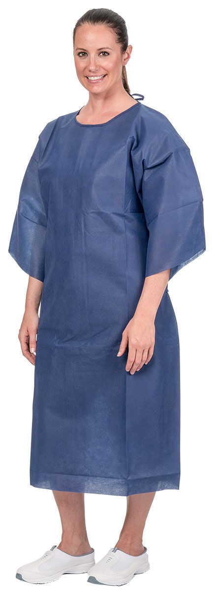 Patient Exam Gown One Size Fits Most Blue Disposable